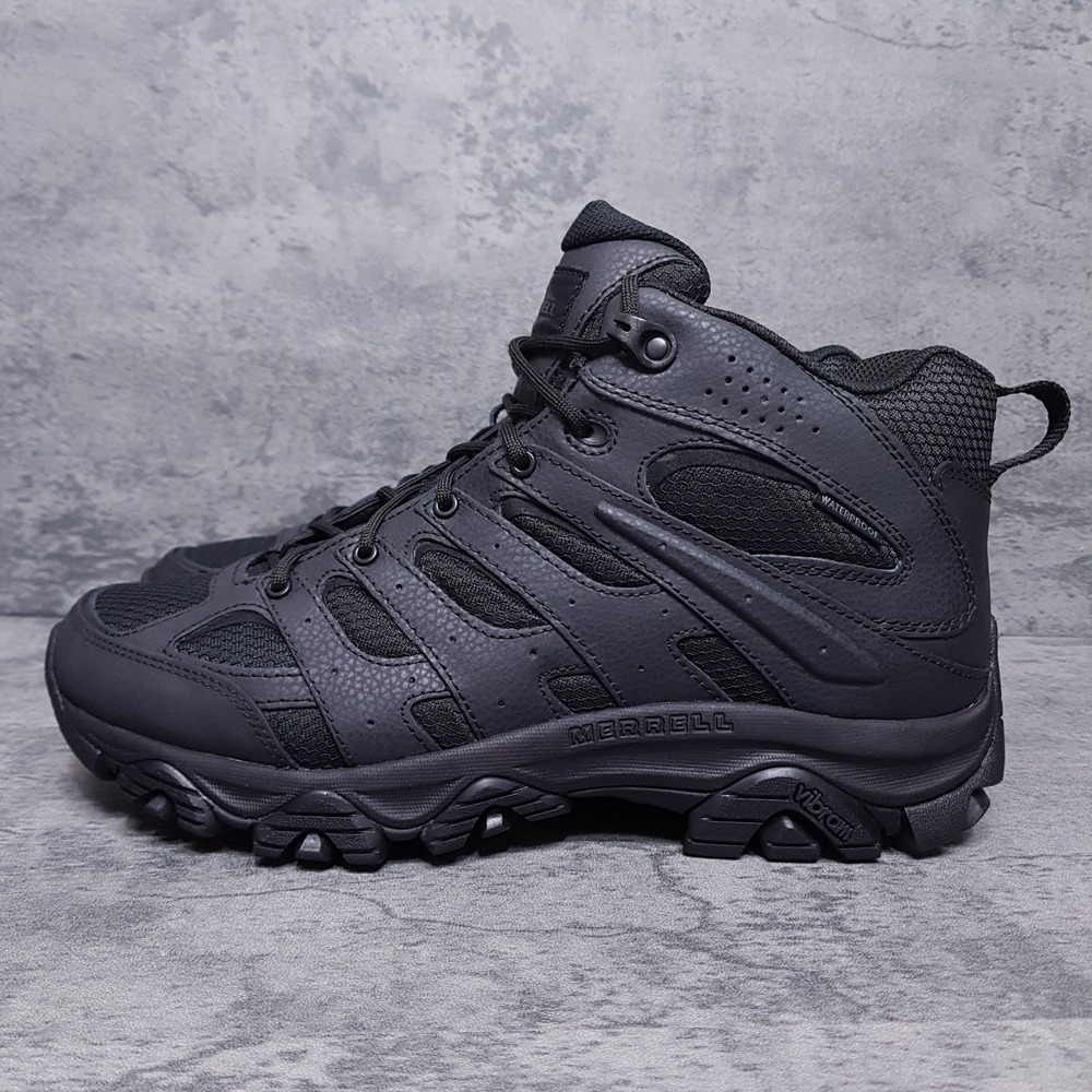 MERRELL Moab 3 Mid Tactical Waterproof Boots Mens 11.5‎ Triple Black J003911